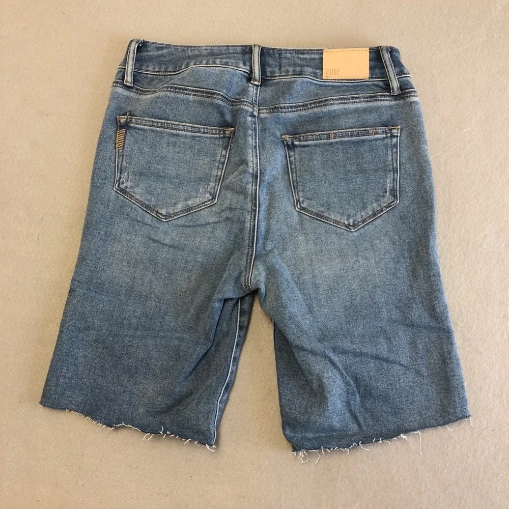 Paige Jax Knee Shorts Womens 26 2 Blue Denim Stretch Distressed Mid Rise‎
